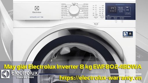 Electrolux Inverter 8kg washing machine model EWFB02 4BDWA with digital display, energy-efficient design, and advanced washing features.