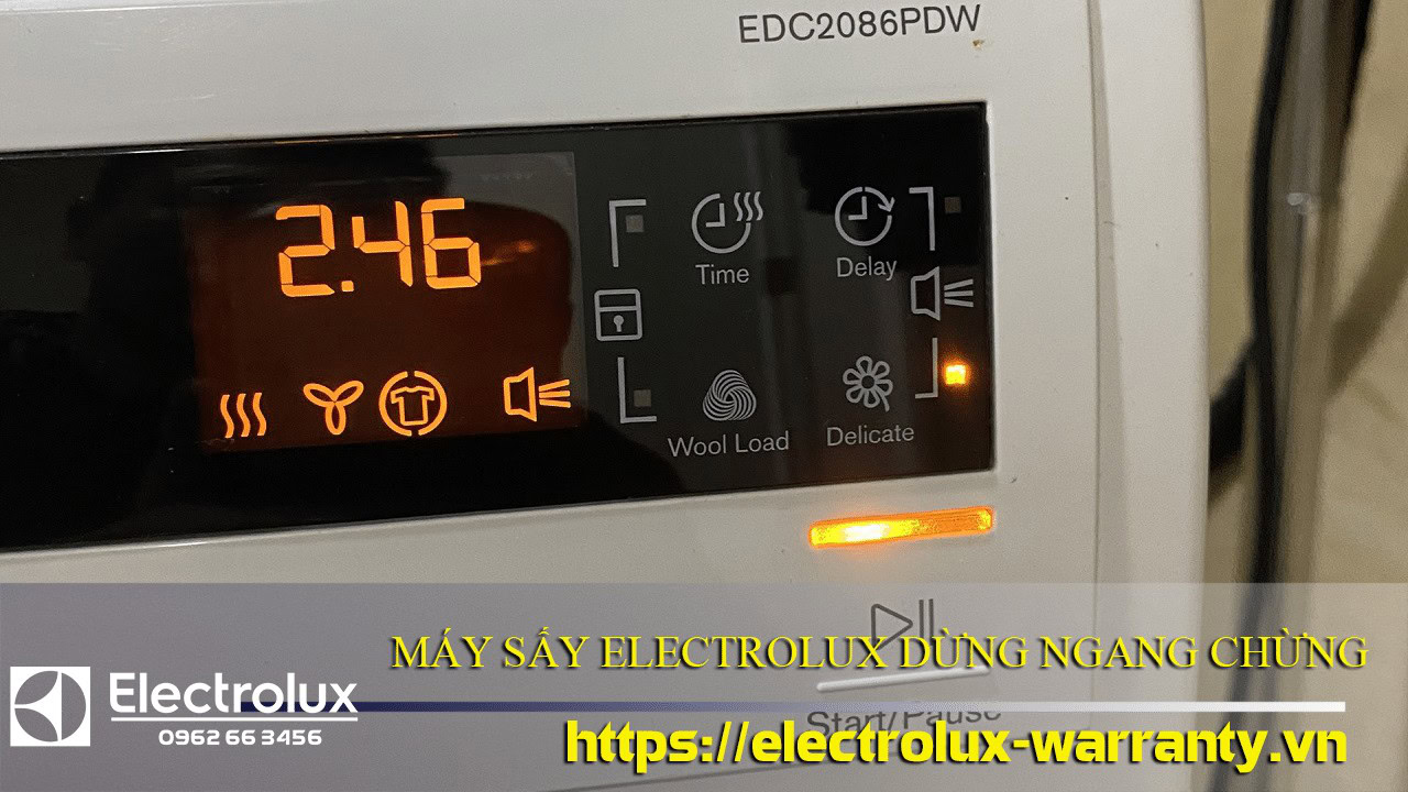 Digital display panel of Electrolux washer with control icons and settings for warranty coverage.