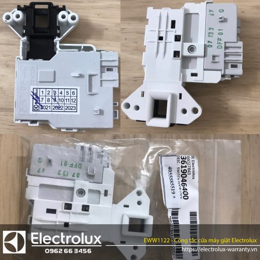 Relay switch components for Electrolux washing machine warranty service, featuring precise electrical connections and durable plastic housing. Suitable for maintenance and repair of Electrolux appliances.